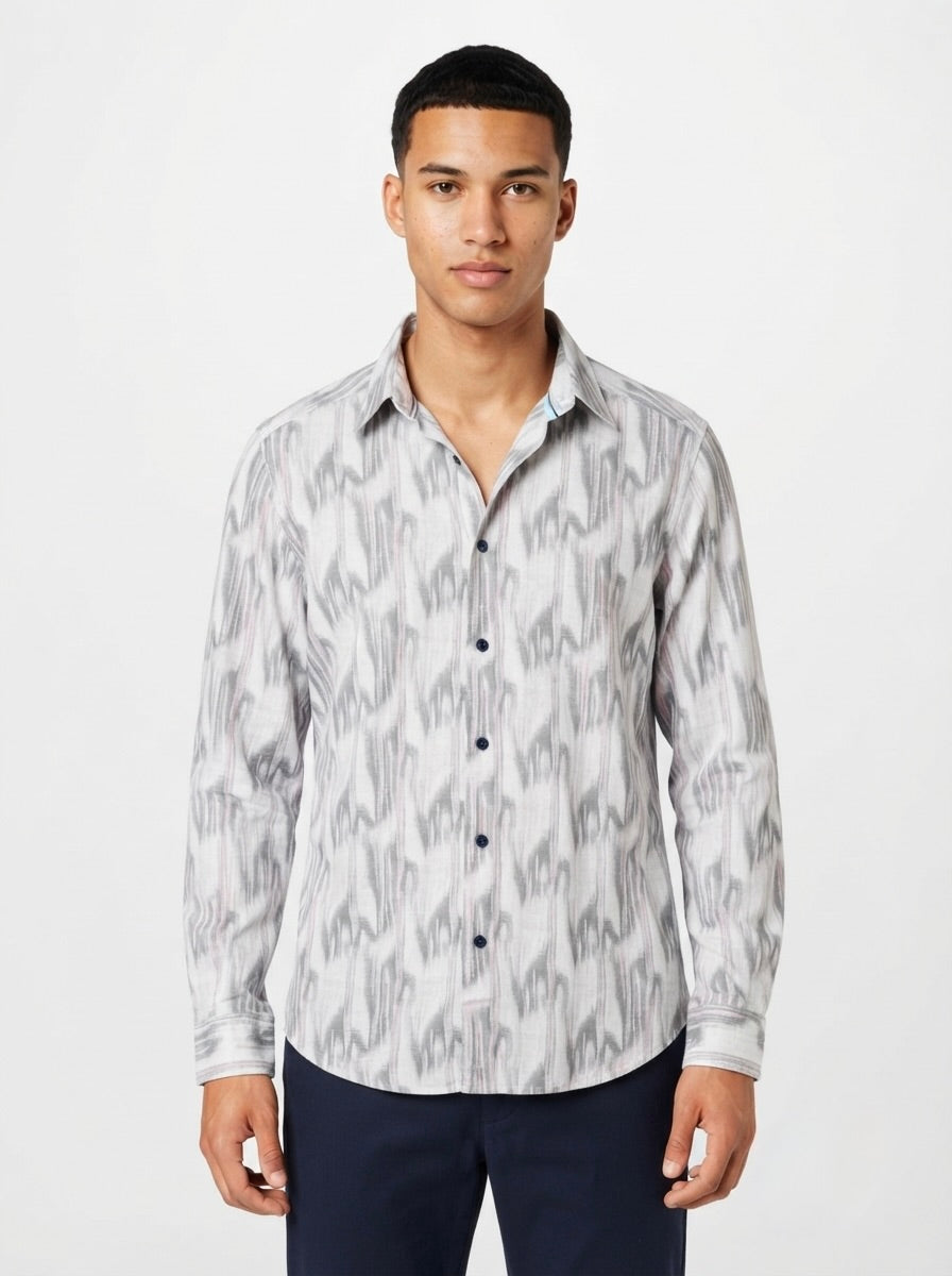 Men’s abstract print full sleeve casual shirt by Snipes, featuring a colorful artistic design and button-up front.