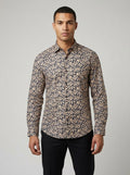 Men’s Charcoal Grey Satin Printed Botanical Shirt