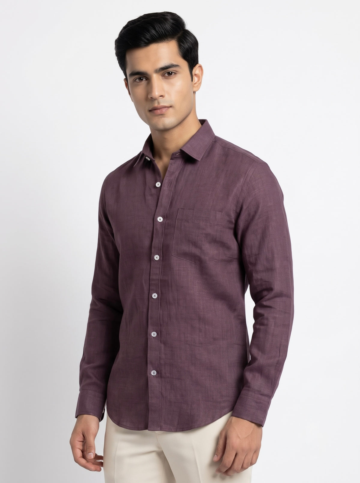 Men’s Snipes pure linen full sleeve casual shirt, lightweight and breathable, shown in a natural relaxed fit with a classic collar.