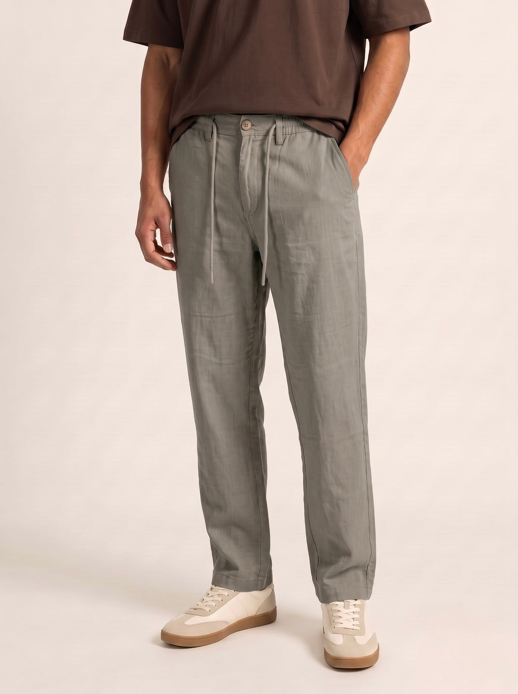 Men’s Pure Linen Loose Fit Drawstring Trousers