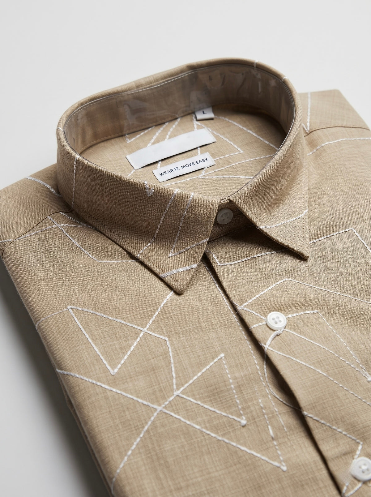 Men’s Korean Linen Geometric Embroidery Shirt