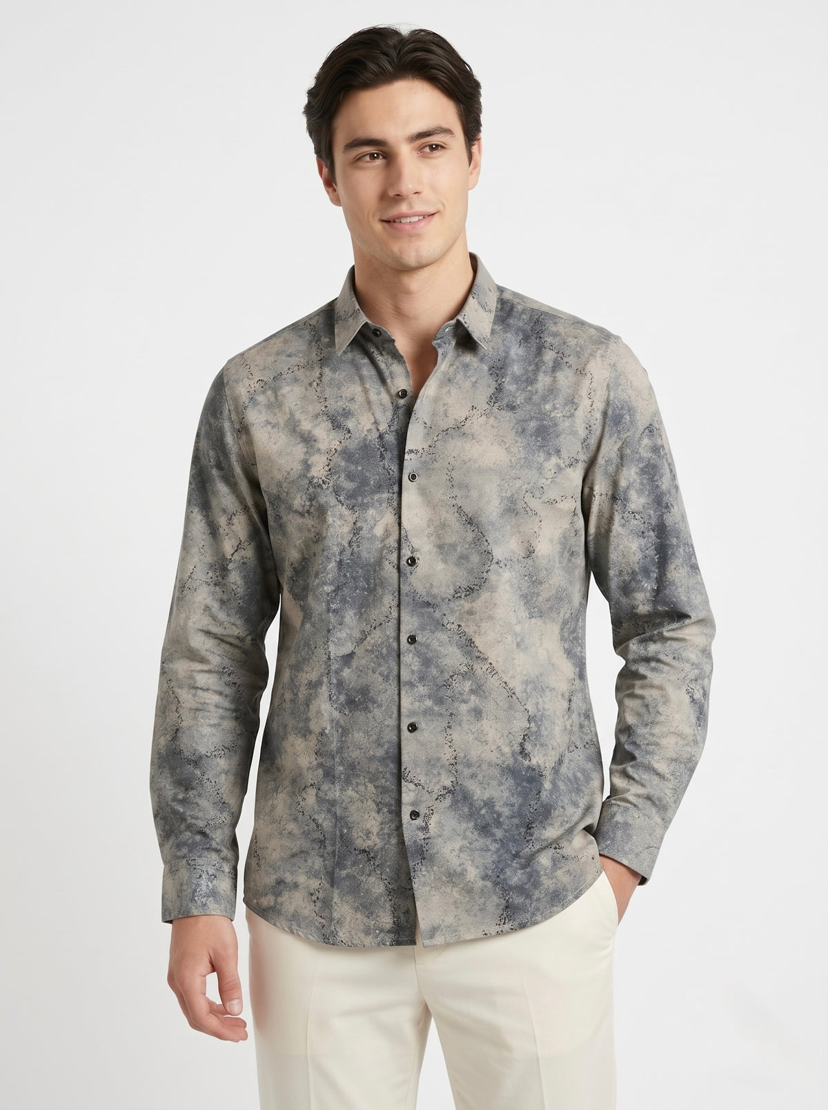 Men’s Smoky Abstract Foil Print Party Shirt