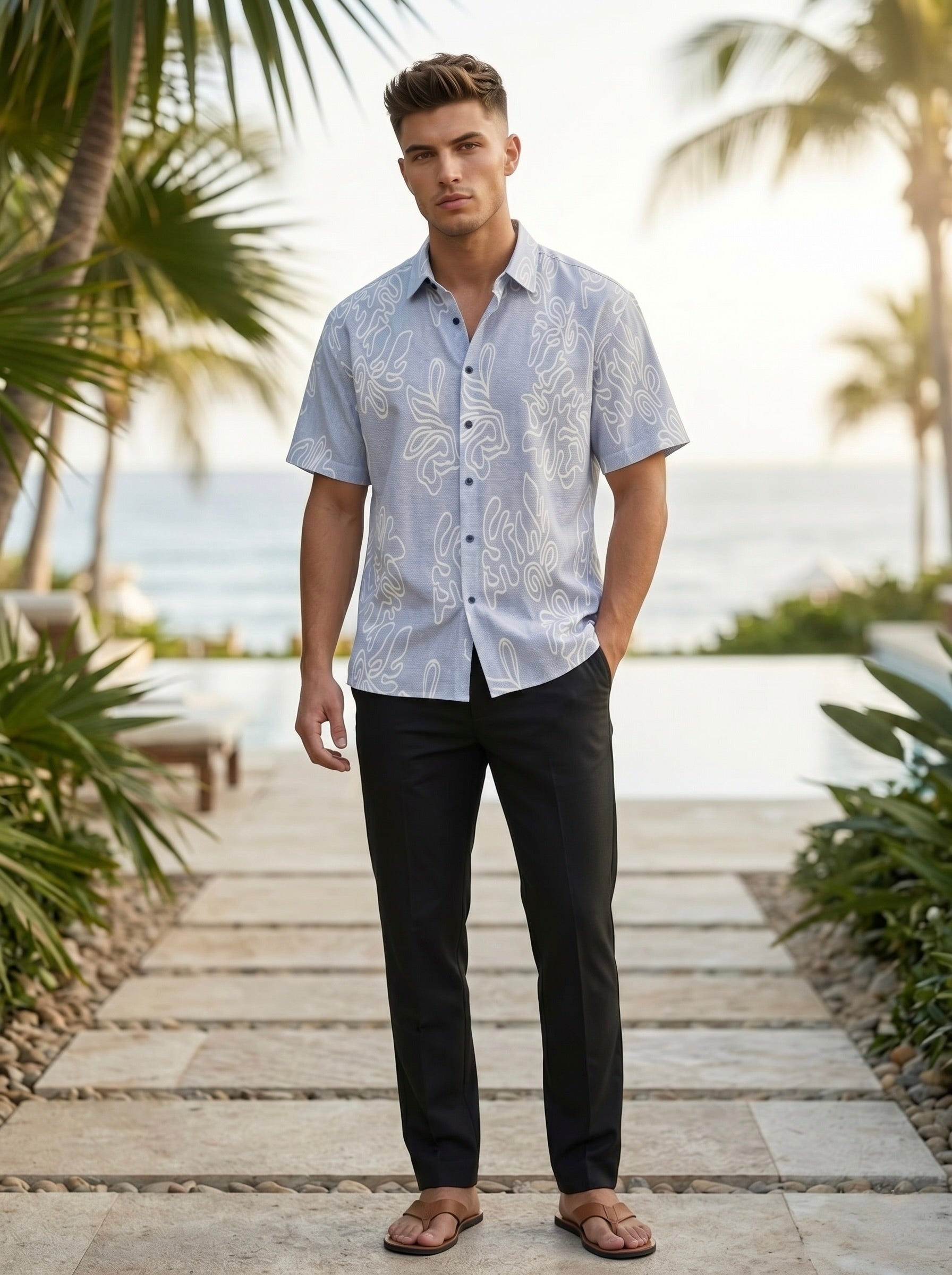 Abstract Leaf Jacquard Shirt