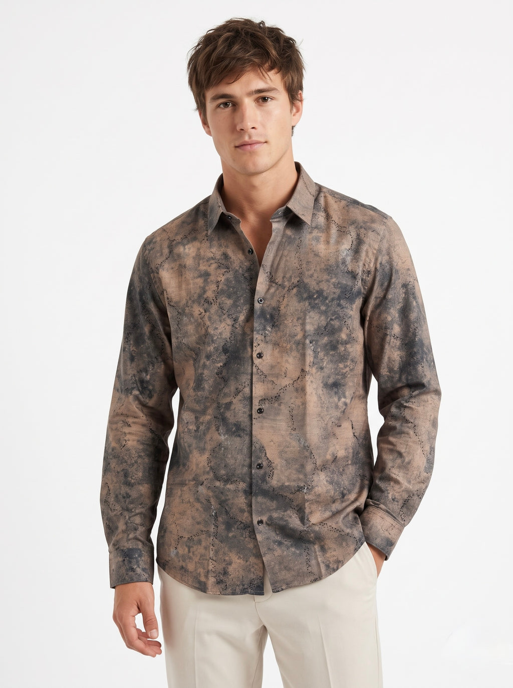 Men’s Smoky Abstract Foil Print Party Shirt