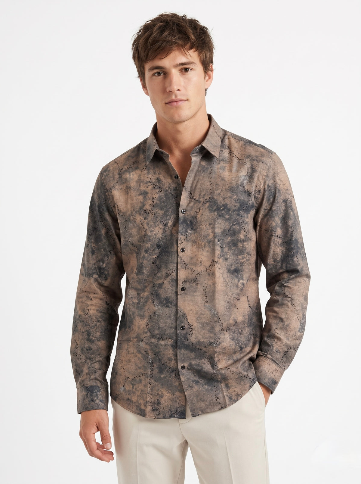 Men’s Smoky Abstract Foil Print Party Shirt