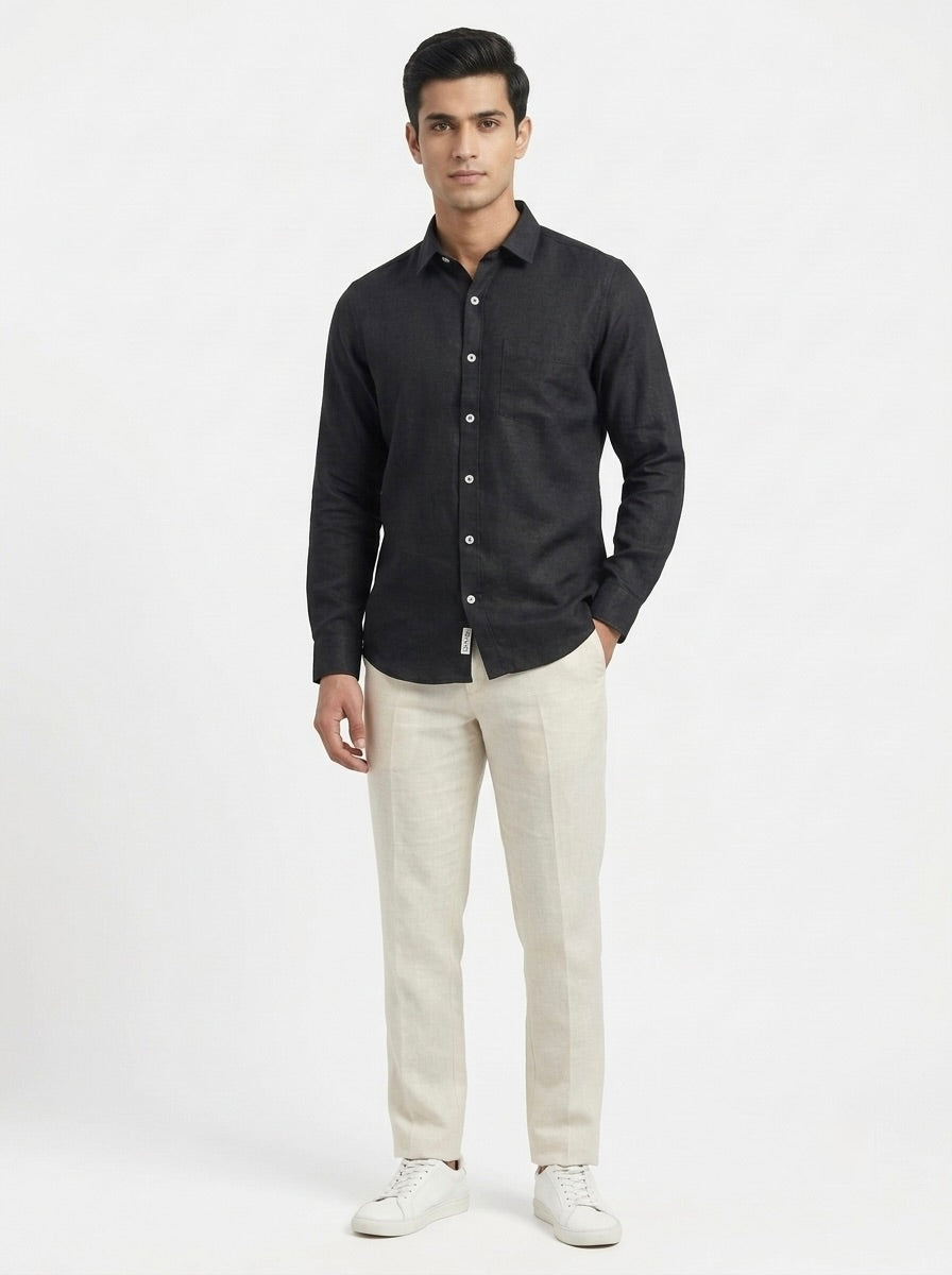Men’s Snipes pure linen full sleeve casual shirt with a classic collar and button-front, shown in a light, breathable fabric.