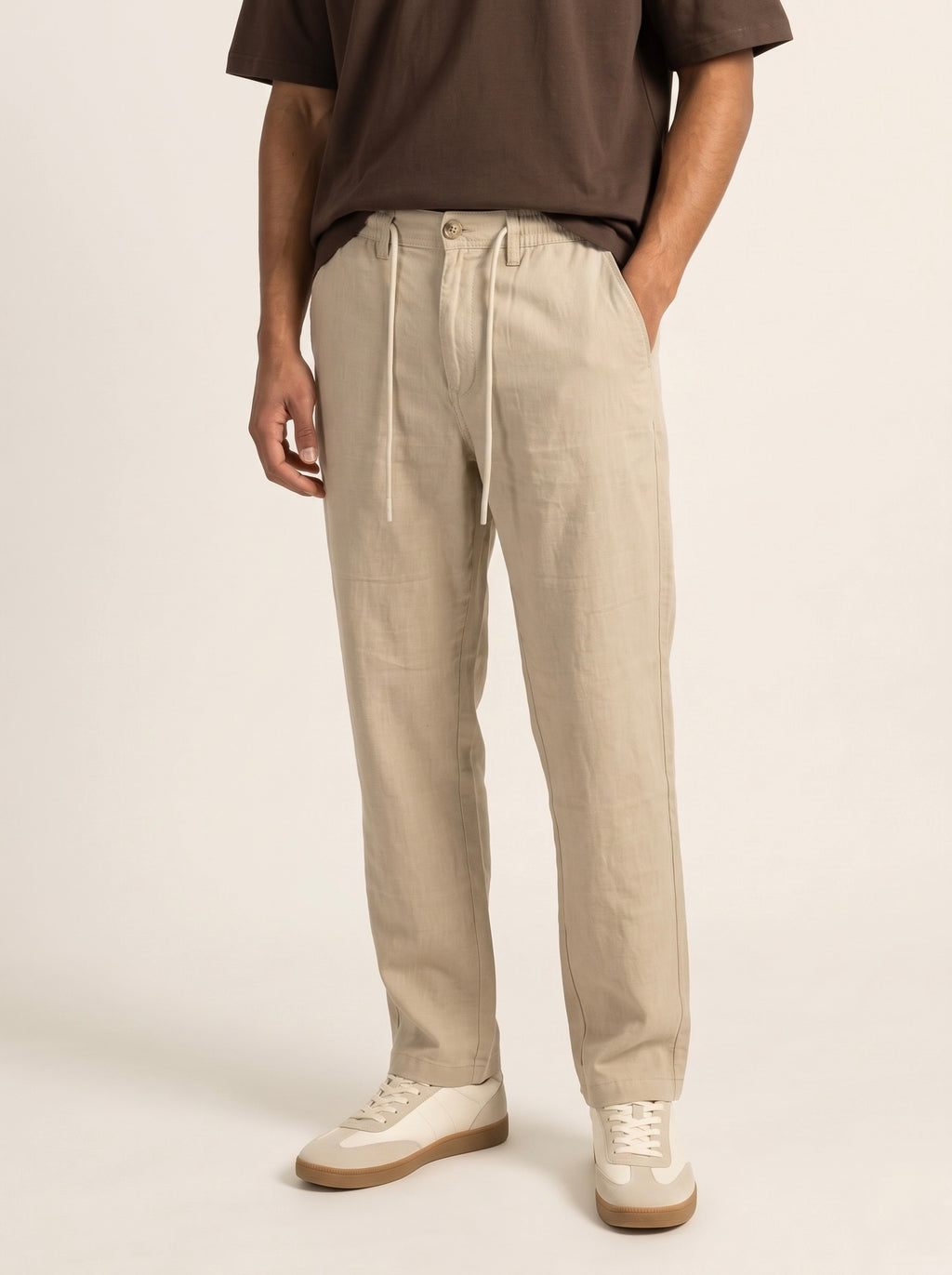 Men’s Pure Linen Loose Fit Drawstring Trousers