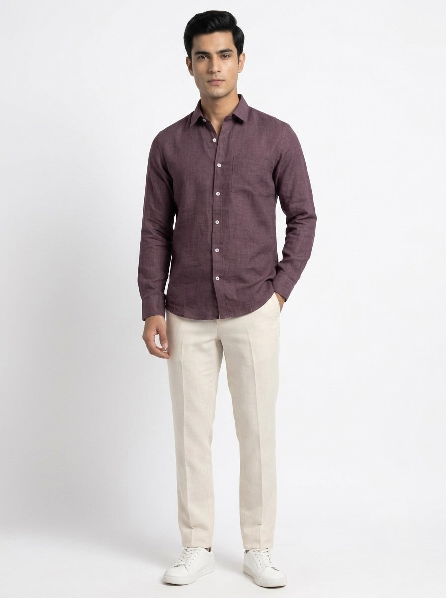Men's pure linen full sleeve casual shirt by Snipes, shown in a relaxed fit with a classic collar and lightweight fabric.