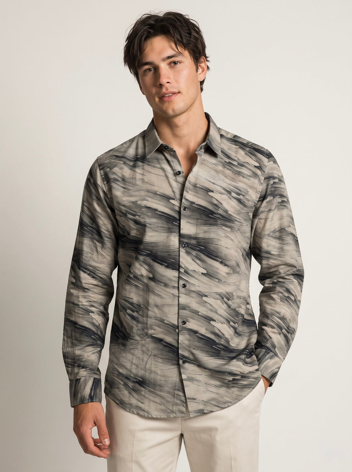 Men’s Abstract Brushstroke Foil Print Full Sleeve Shirt