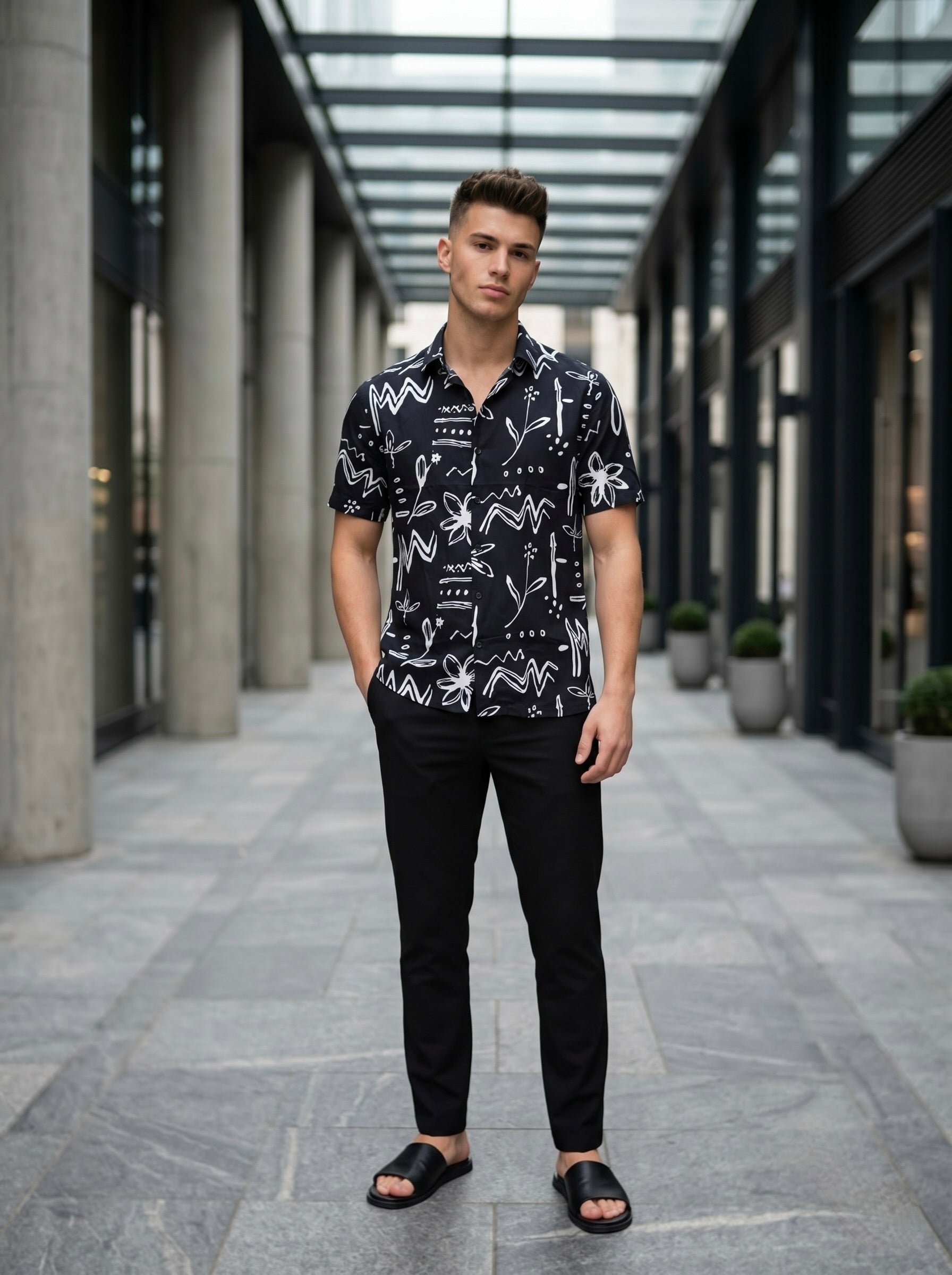 Digital Prints Half Sleeve Shirts - Black