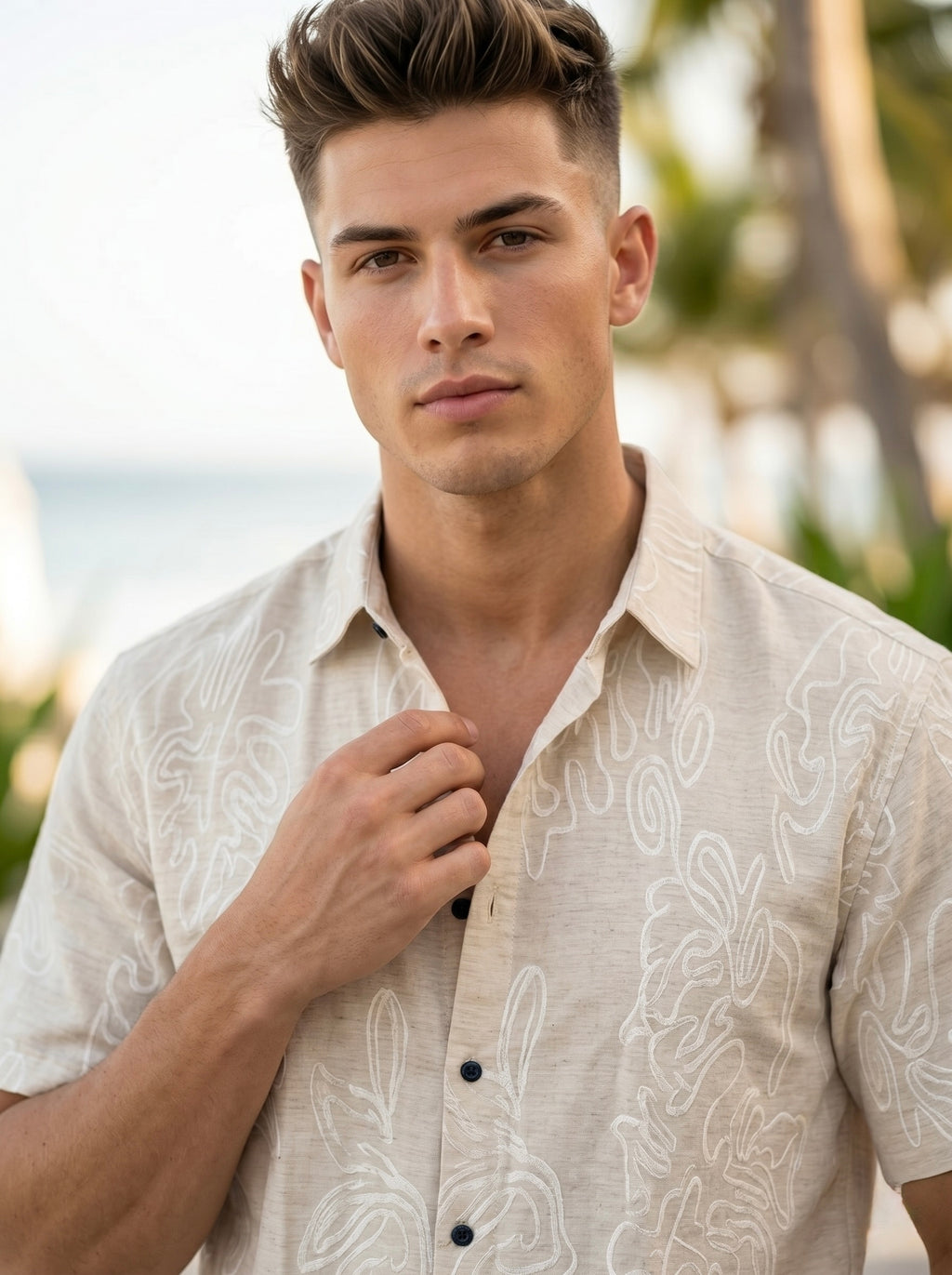 Abstract Leaf Jacquard Shirt