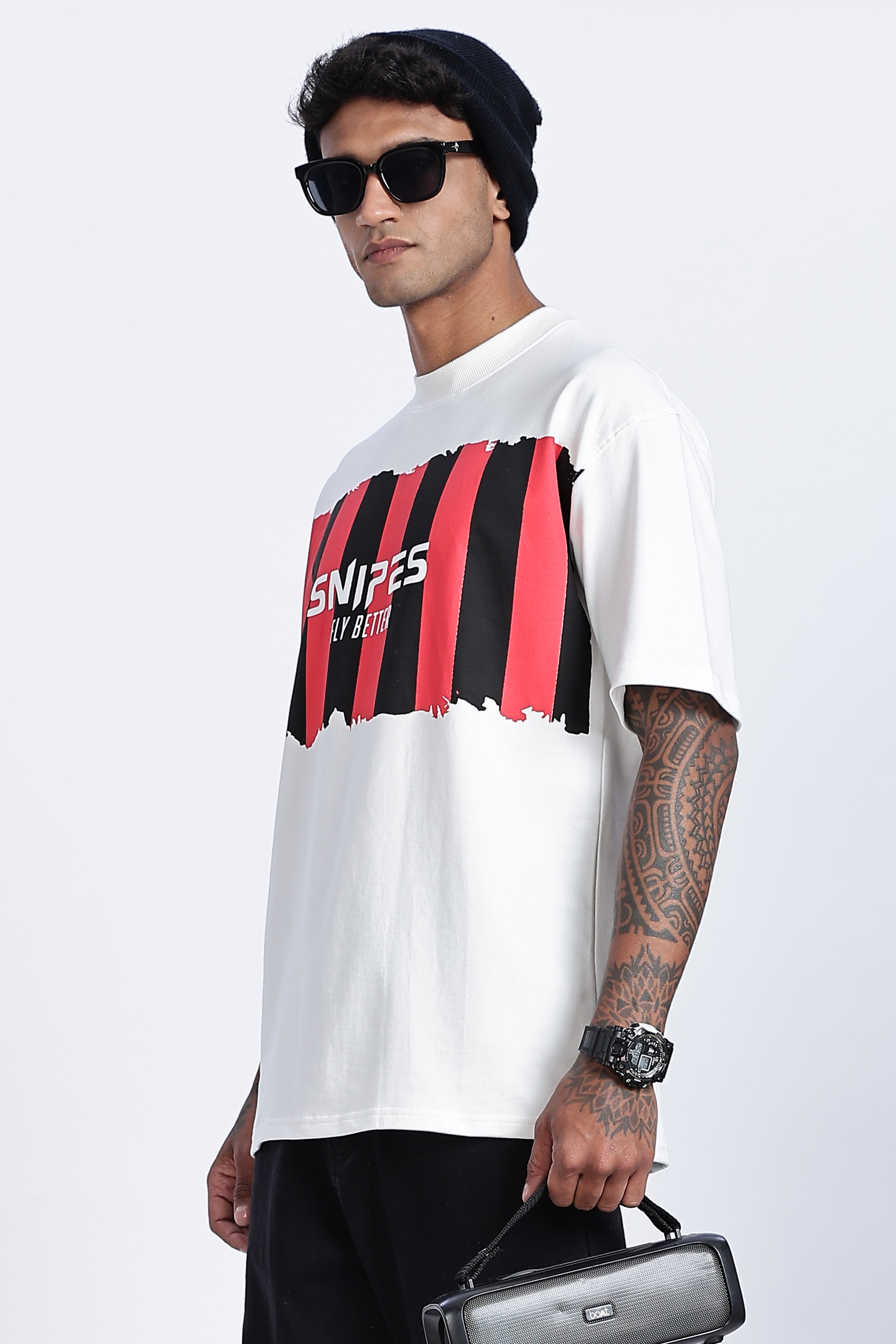 SNIPES Striped Oversized Printed T-Shirt - Snipes