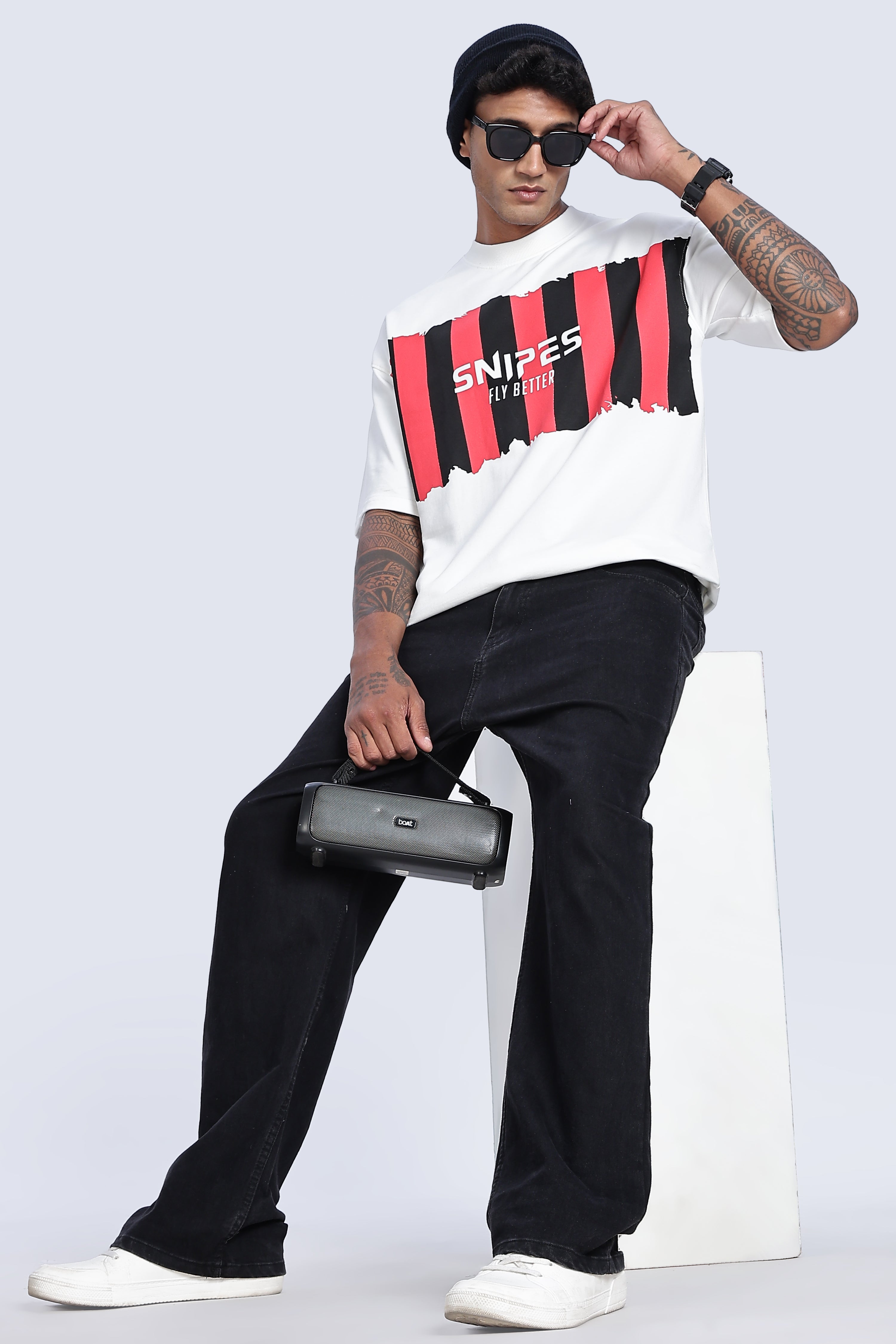 SNIPES Striped Oversized Printed T-Shirt - Snipes