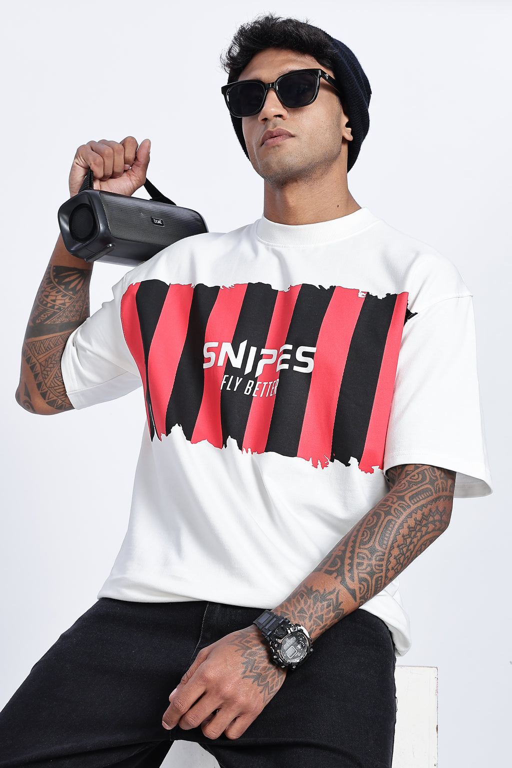 SNIPES Striped Oversized Printed T-Shirt - Snipes