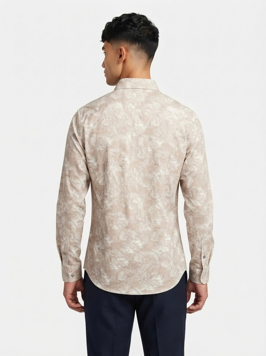 Men's Snipes botanical print full sleeve shirt with vibrant floral pattern and button-up design, shown on a model.