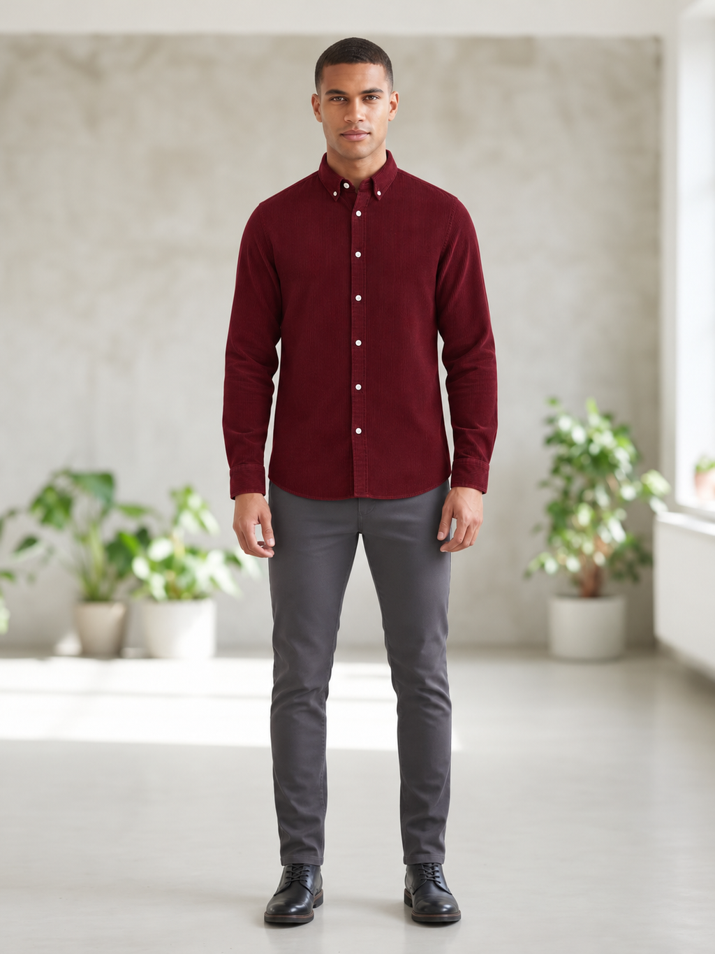 Men’s Corduroy Shirt with Button-Down Collar - Snipes