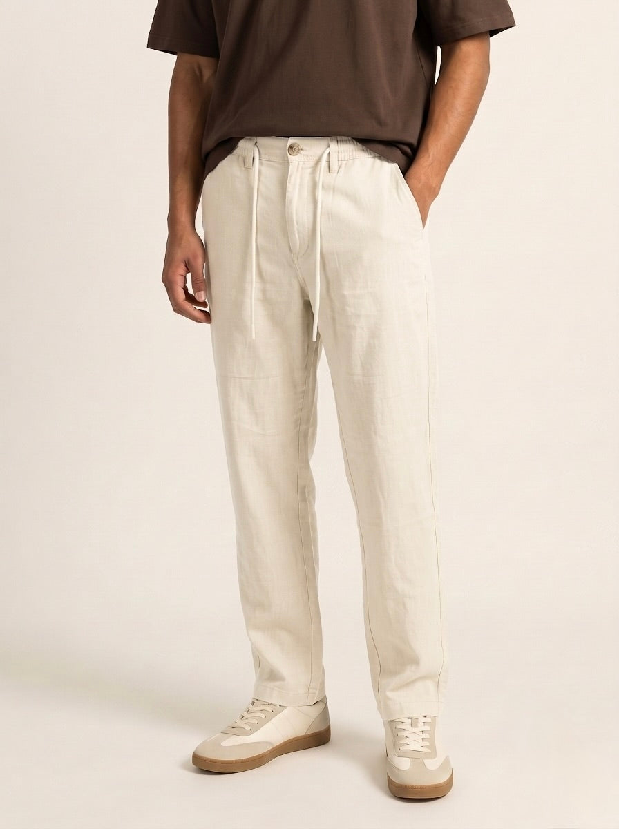 Men’s Pure Linen Loose Fit Drawstring Trousers