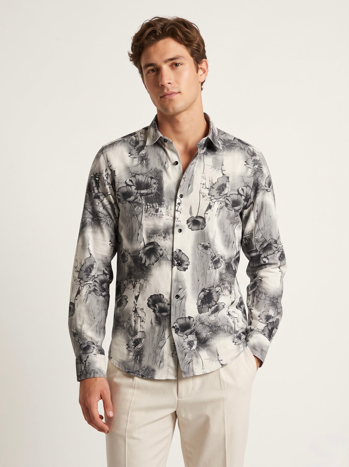 Men’s Abstract Floral Foil Print Full Sleeve Shirt