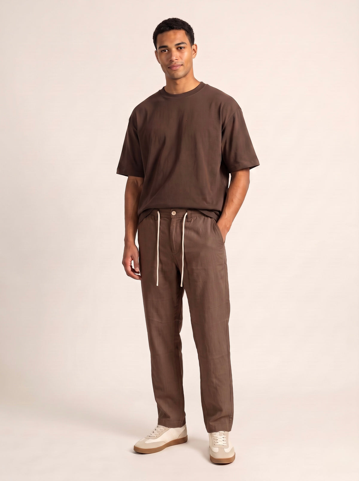 Men’s Pure Linen Loose Fit Drawstring Trousers