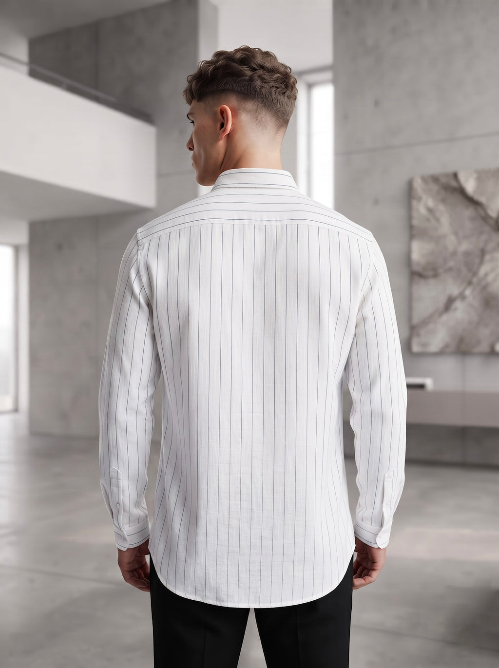 Snipes linen striped shirt featuring a button-up design and long sleeves, displayed on a hanger against a plain background.
