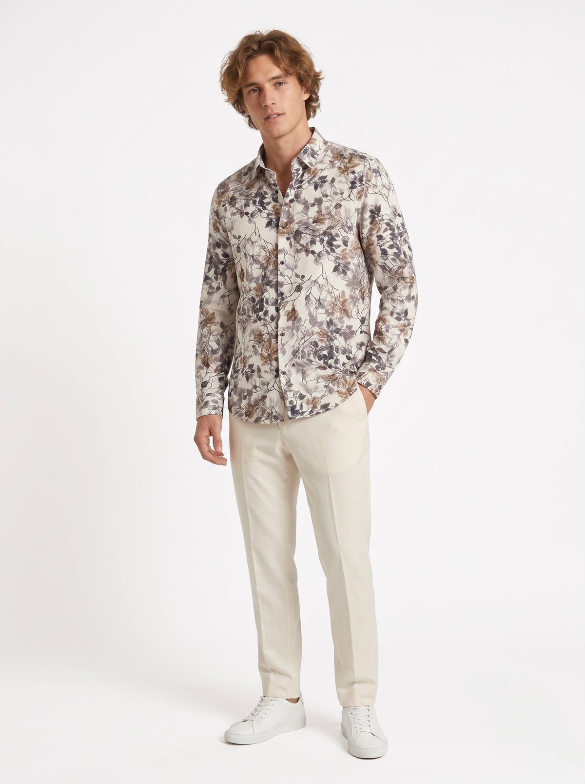 Men’s Botanical Foil Print Full Sleeve Shirt