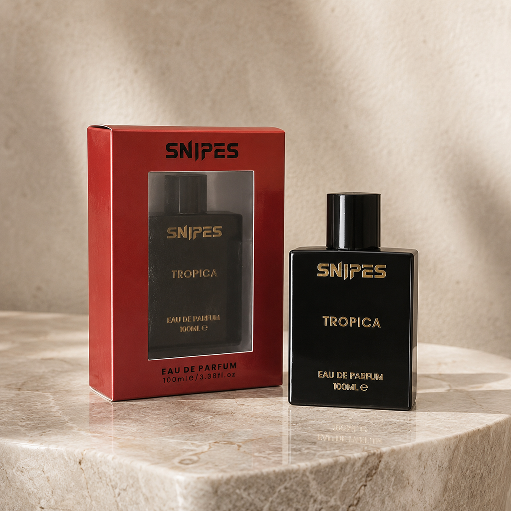Snipes TROPICA EDP perfume bottle, 100ml, with a sleek design, shown on a neutral background, highlighting the fragrance packaging.