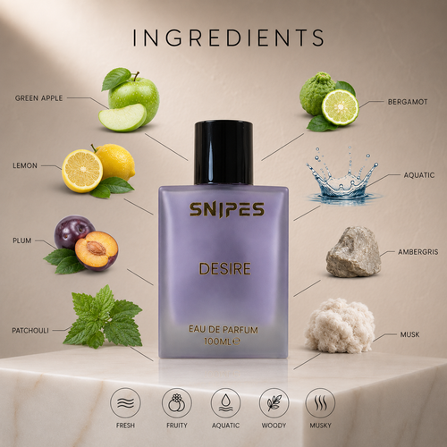 Snipes Desire EDP perfume bottle, 100ml, with elegant packaging and sleek design, showcasing a luxurious fragrance.