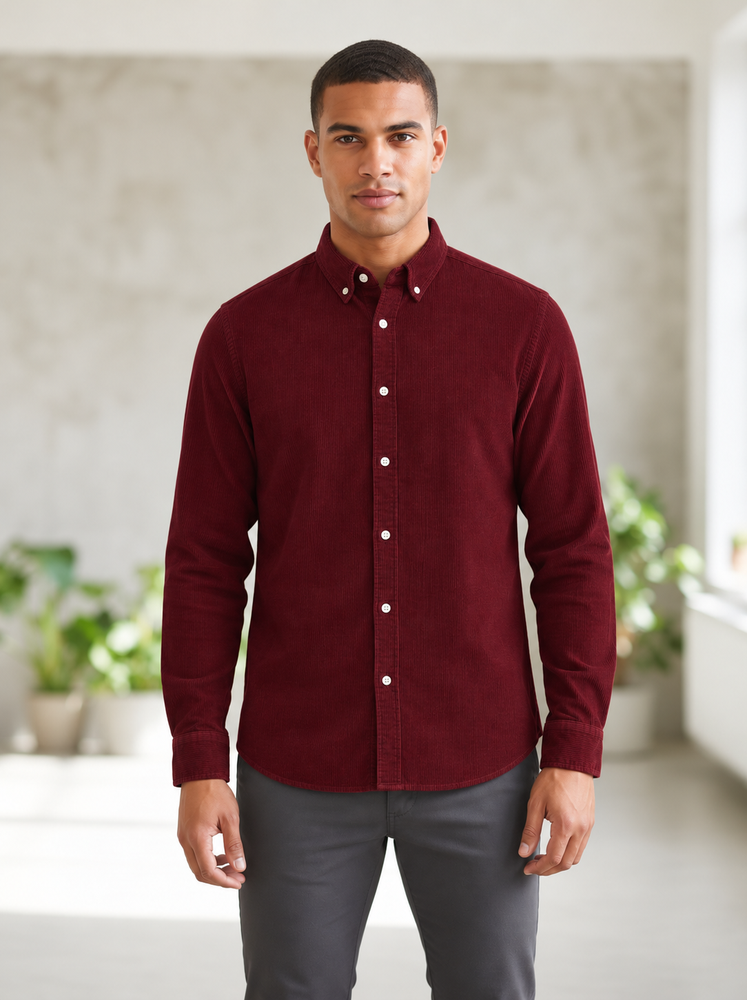 Men’s Corduroy Shirt with Button-Down Collar - Snipes