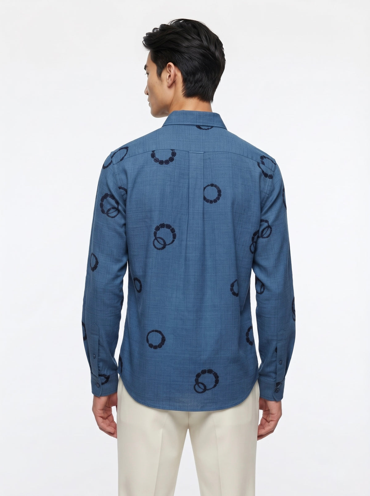 Men’s Korean Linen Circular Pattern Embroidery Shirt
