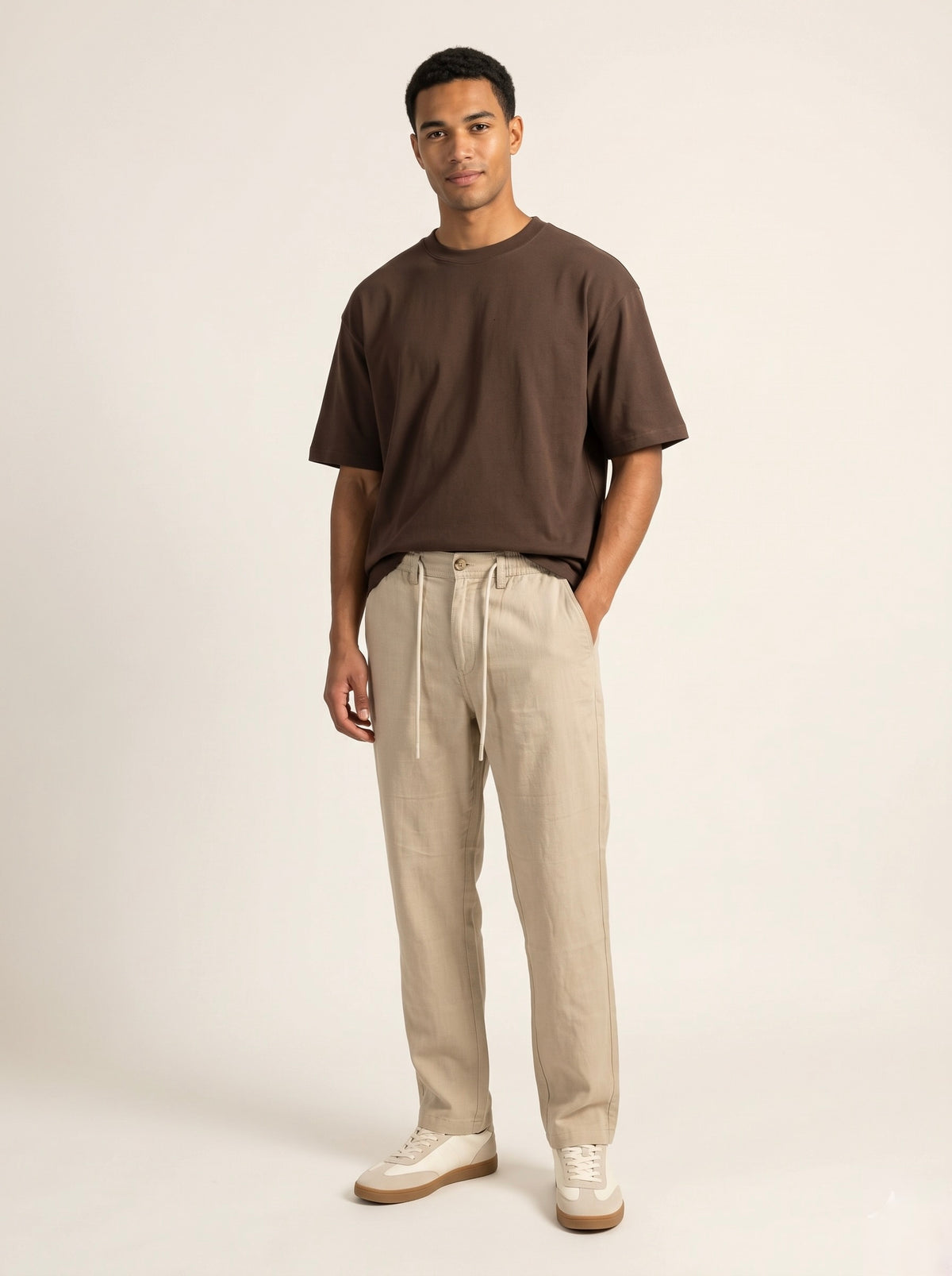 Men’s Pure Linen Loose Fit Drawstring Trousers