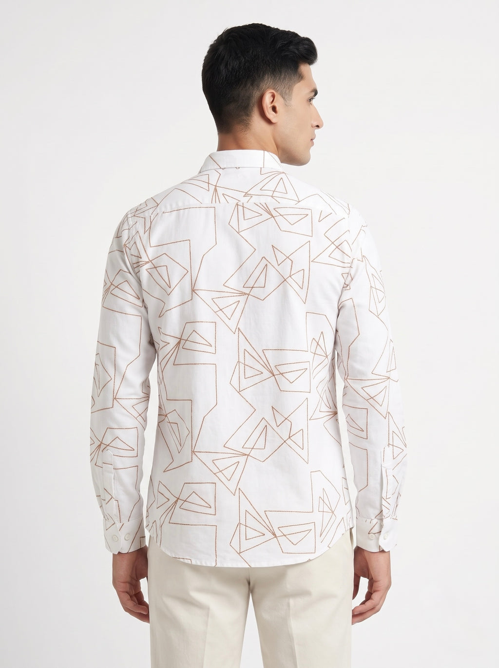 Men’s Korean Linen Geometric Embroidery Shirt
