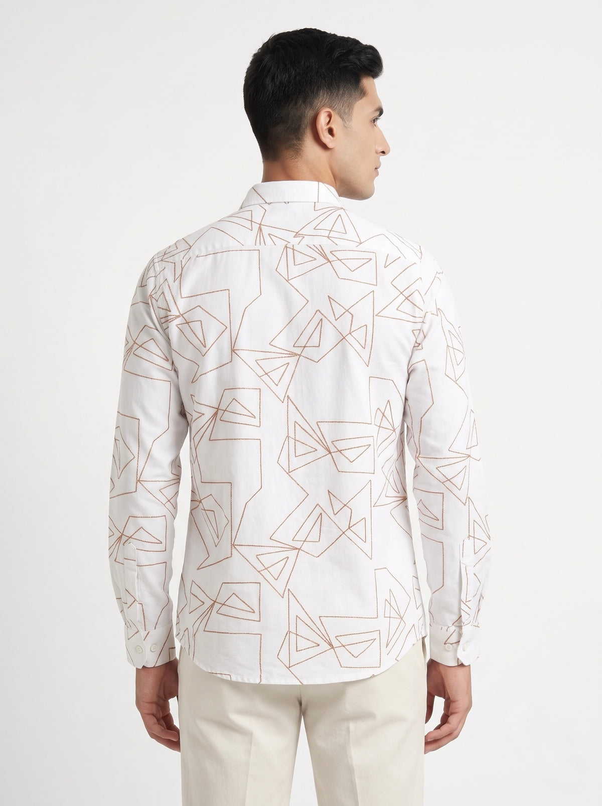 Men’s Korean Linen Geometric Embroidery Shirt