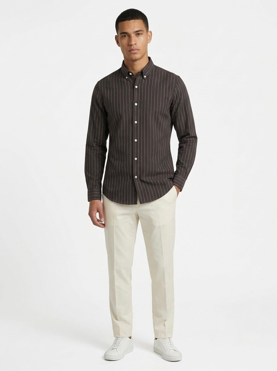 Men’s Striped TR Fabric Button-Down Shirt
