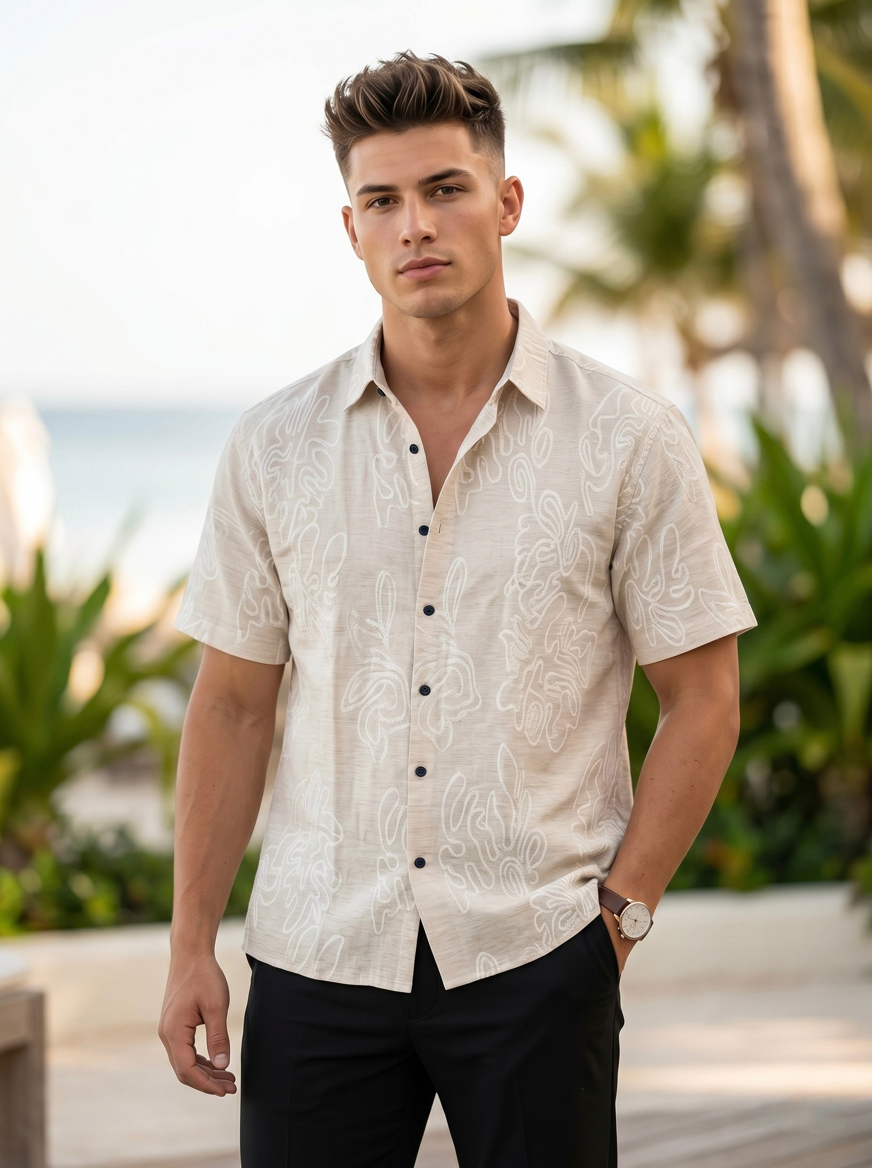 Abstract Leaf Jacquard Shirt