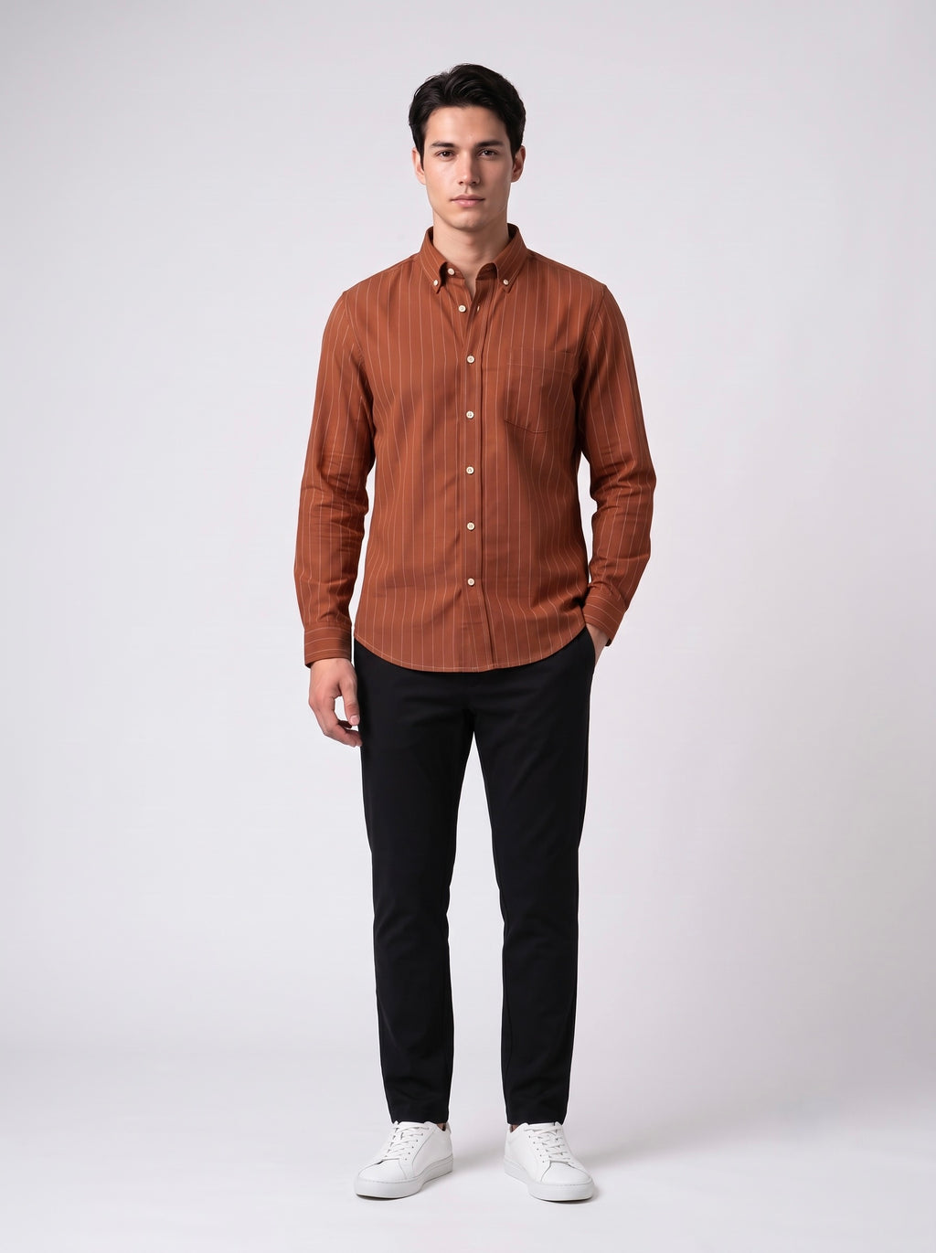Men’s Striped TR Fabric Button-Down Shirt
