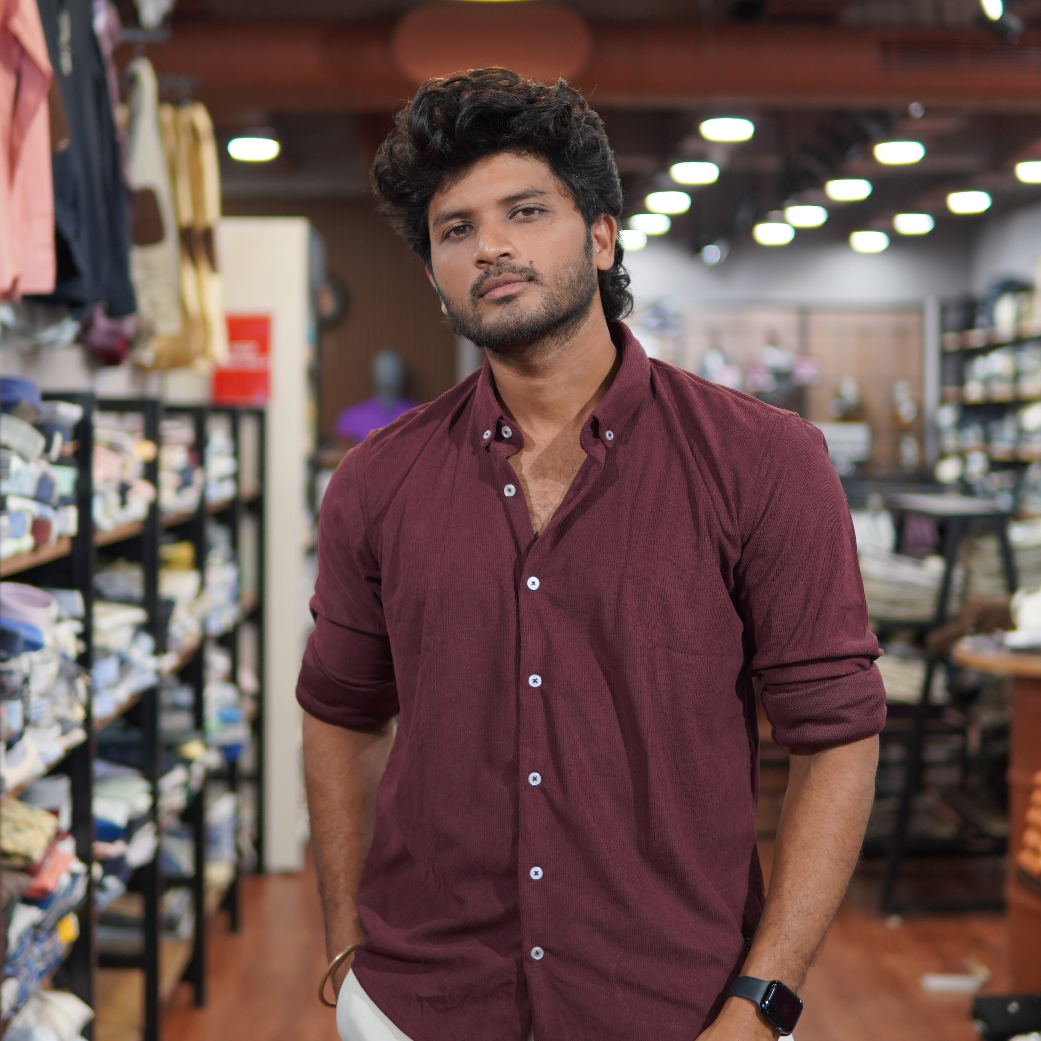 Snipes premium corduroy shirt in a rich color with a classic collar and button-up design, displayed on a flat surface.