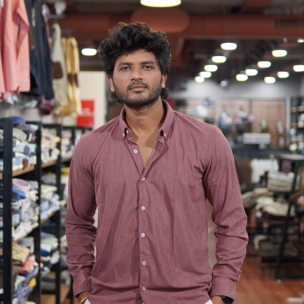 Snipes premium corduroy shirt in deep burgundy with button-up front and long sleeves, displayed on a white background.
