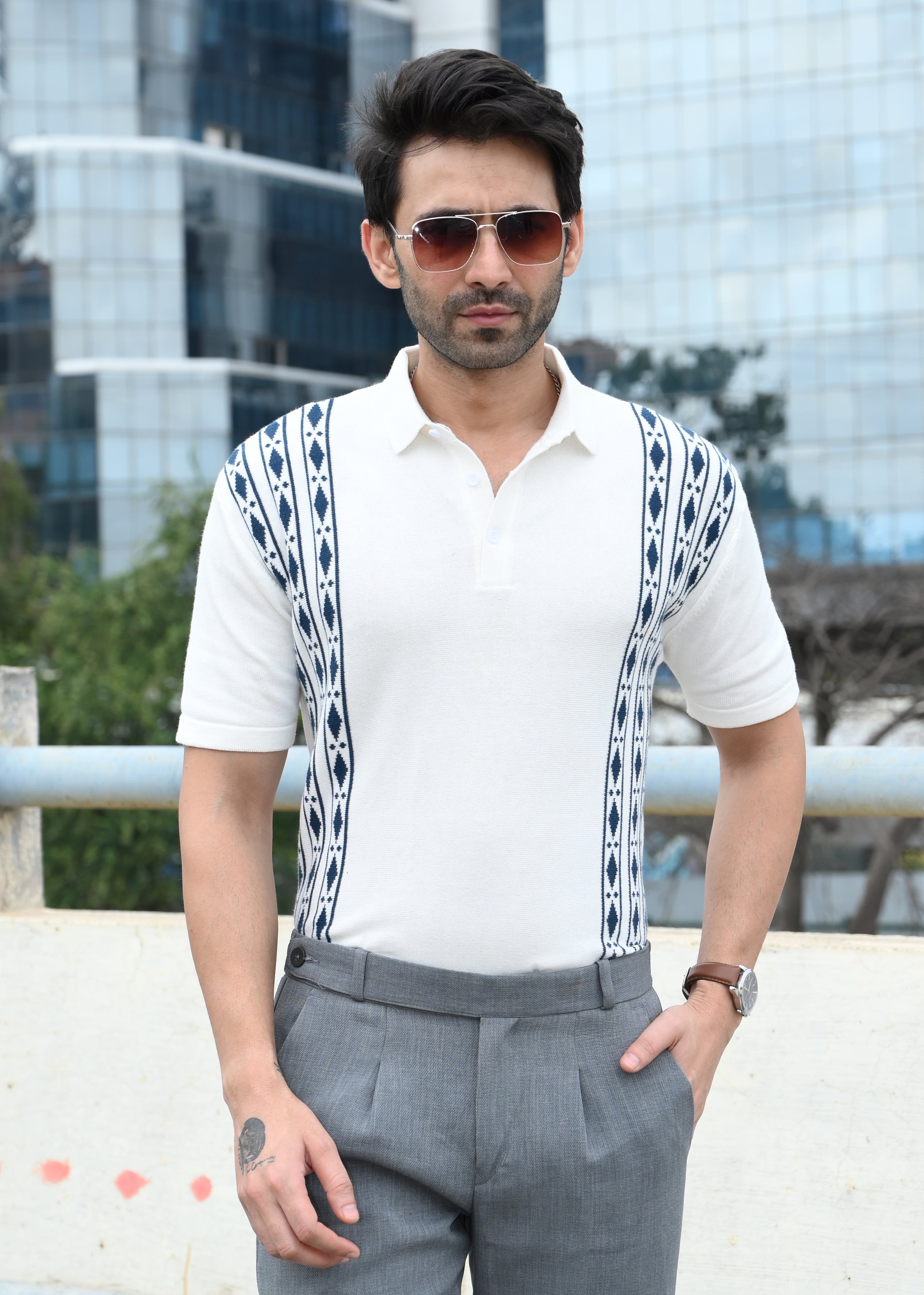 Geometric Stripe T-Shirt - White - Snipes