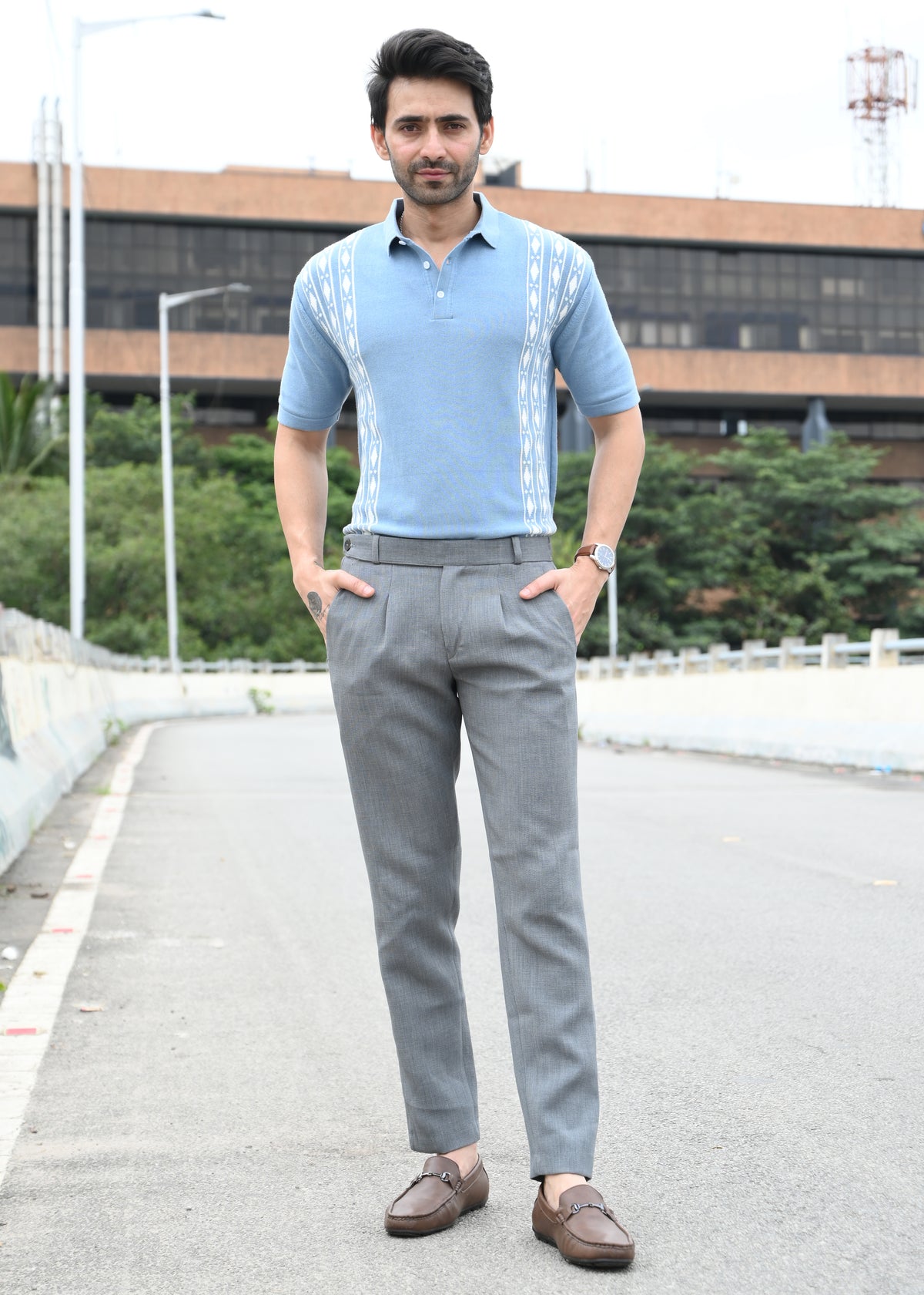 Geometric Stripe T-Shirt - Blue