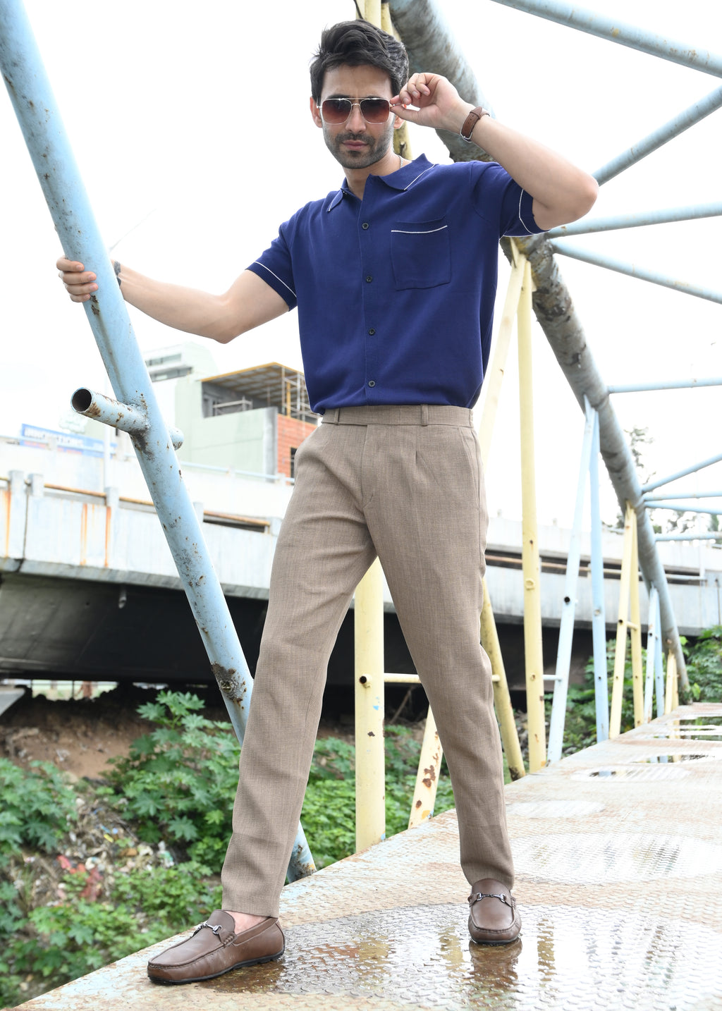 Navy Blue Contrast Stitch Button-Up Shirt - Snipes
