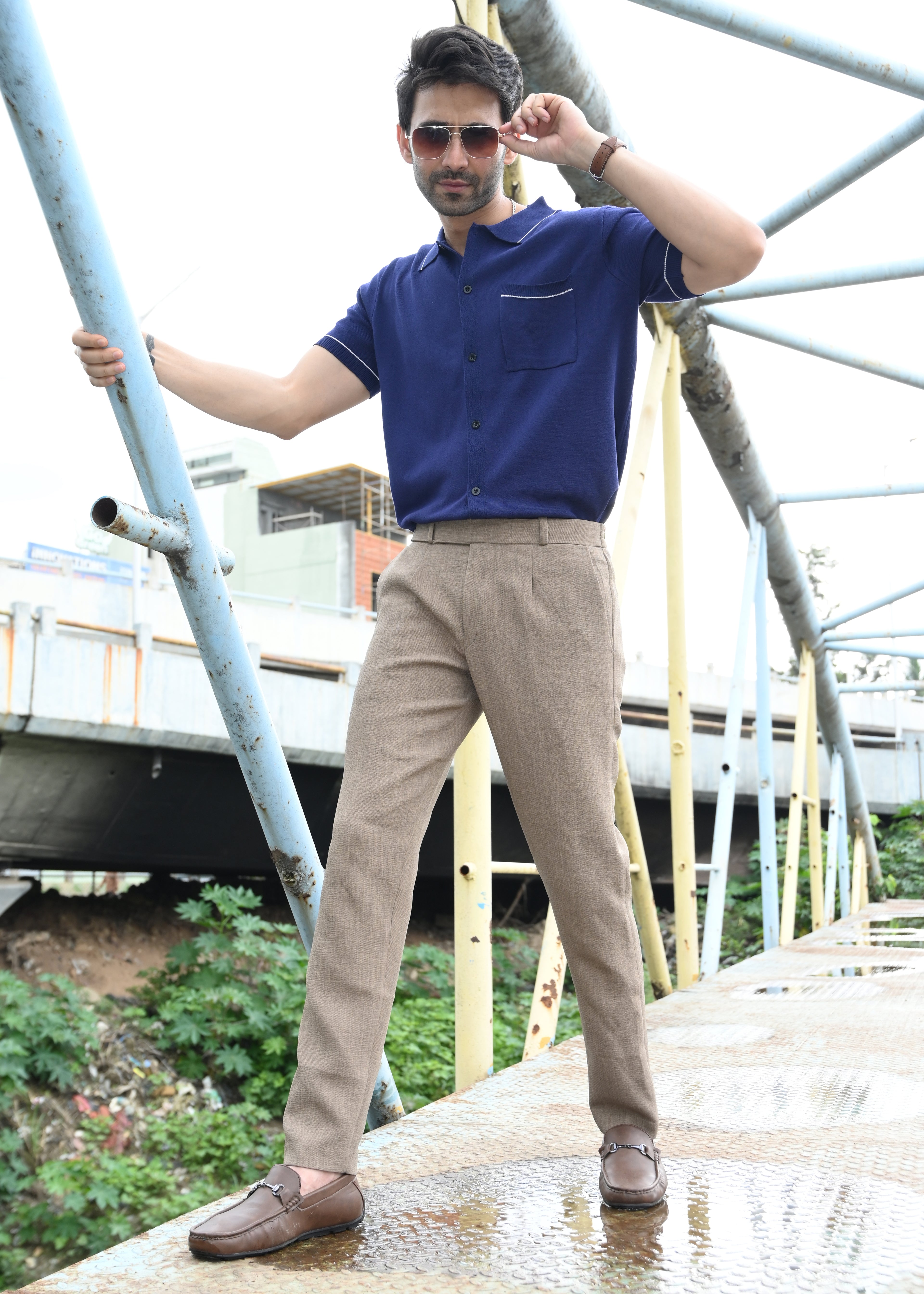Navy Blue Contrast Stitch Button-Up Shirt - Snipes