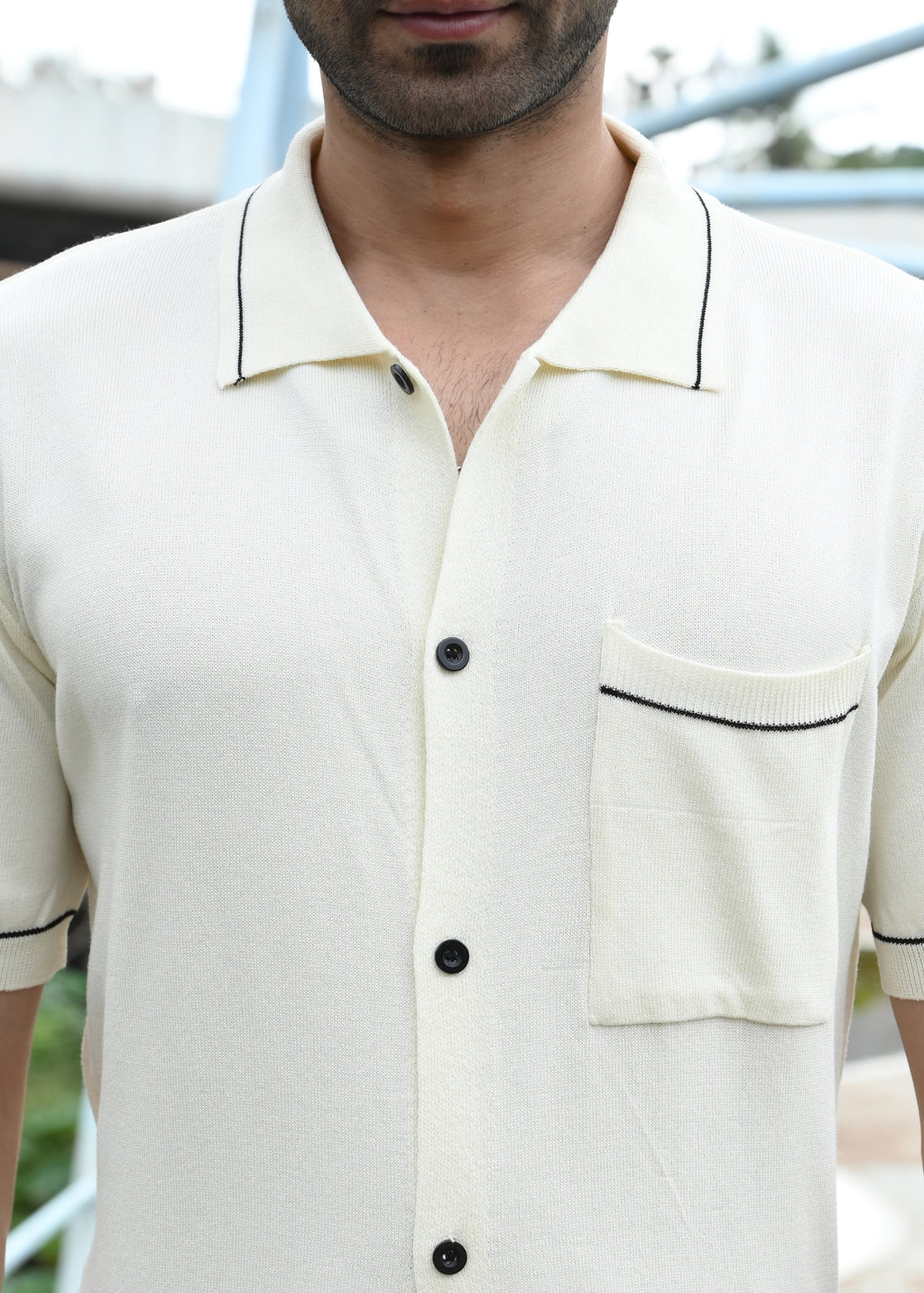 Beige Contrast Stitch Button-Up Shirt - Snipes