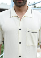 Beige Contrast Stitch Button-Up Shirt - Snipes