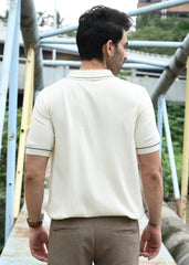 Beige Contrast Stitch Button-Up Shirt