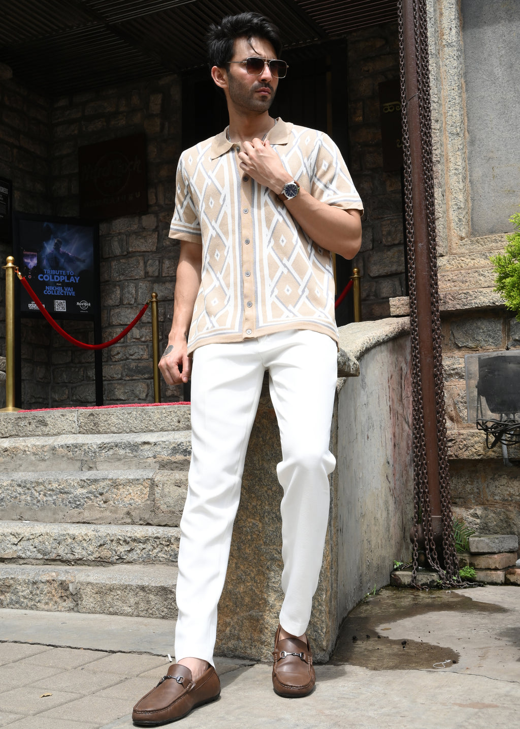 Geometric Knit Button-Down Shirt - Sandal - Snipes