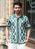 Geometric Knit Button-Down Shirt - Green - Snipes