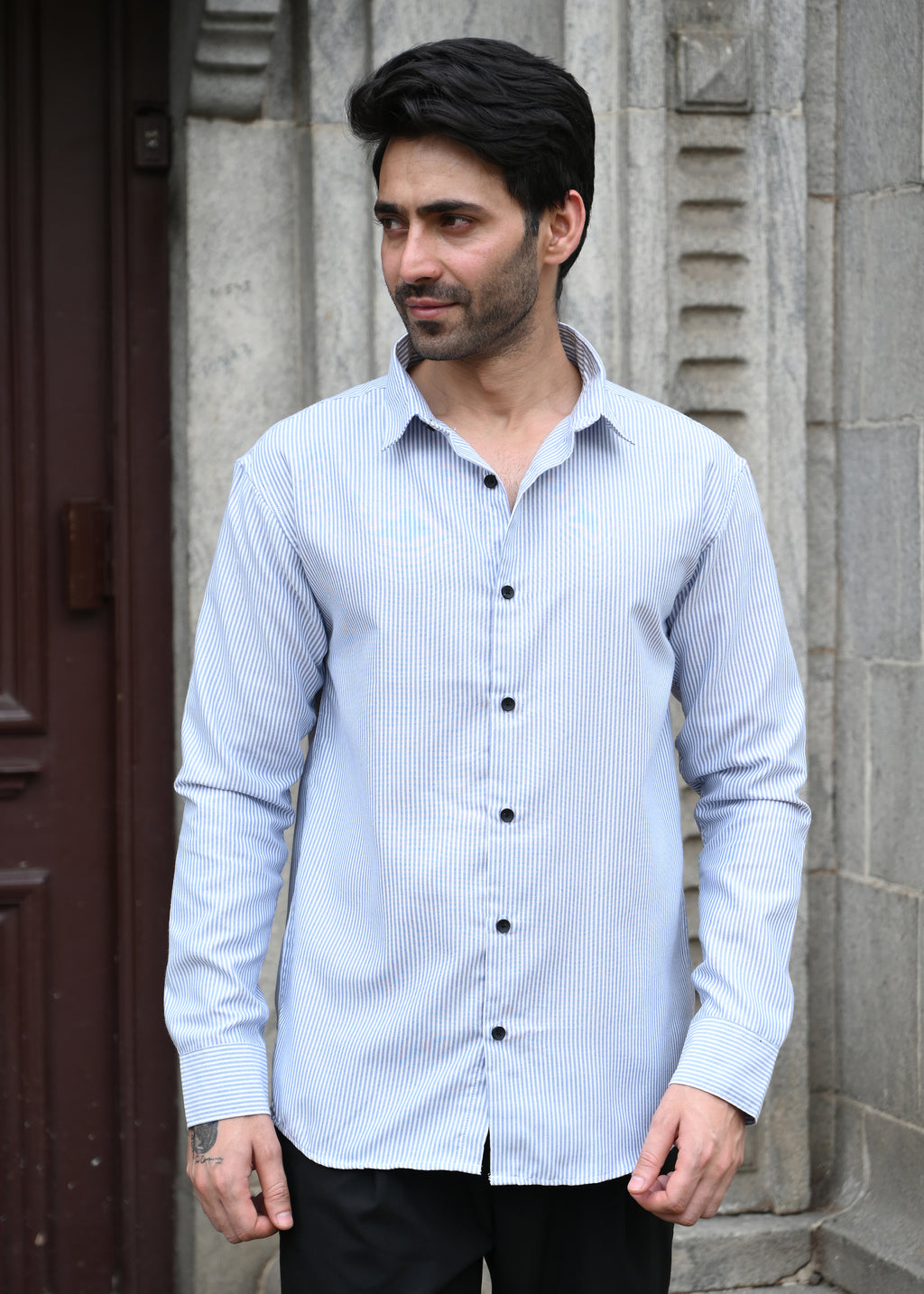 Blue Pinstripe Long Sleeve Shirt - Snipes