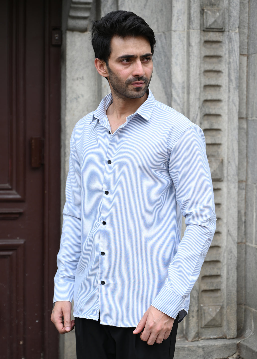 Blue Pinstripe Long Sleeve Shirt - Snipes