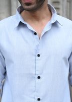 Blue Pinstripe Long Sleeve Shirt - Snipes