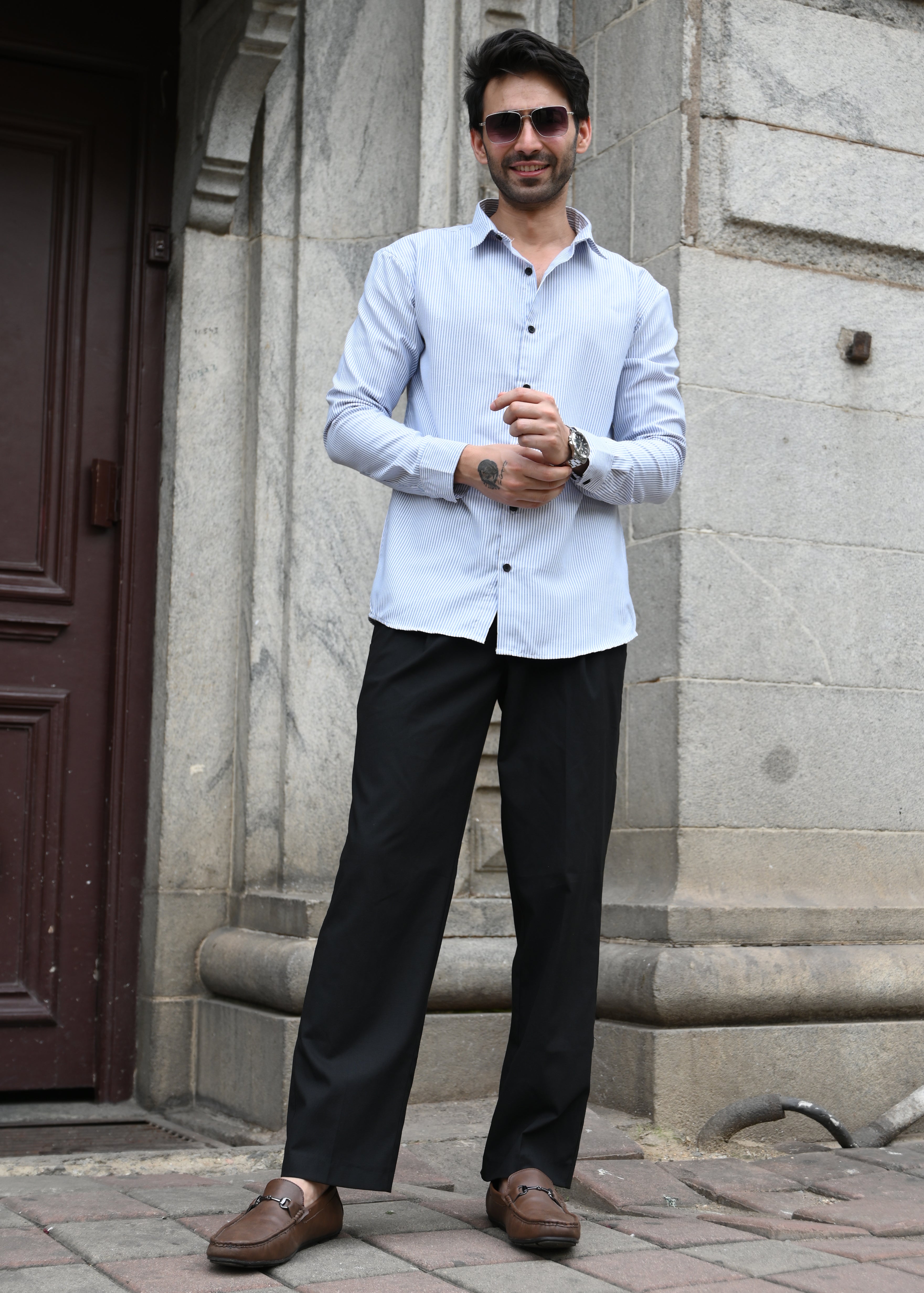 Blue Pinstripe Long Sleeve Shirt - Snipes